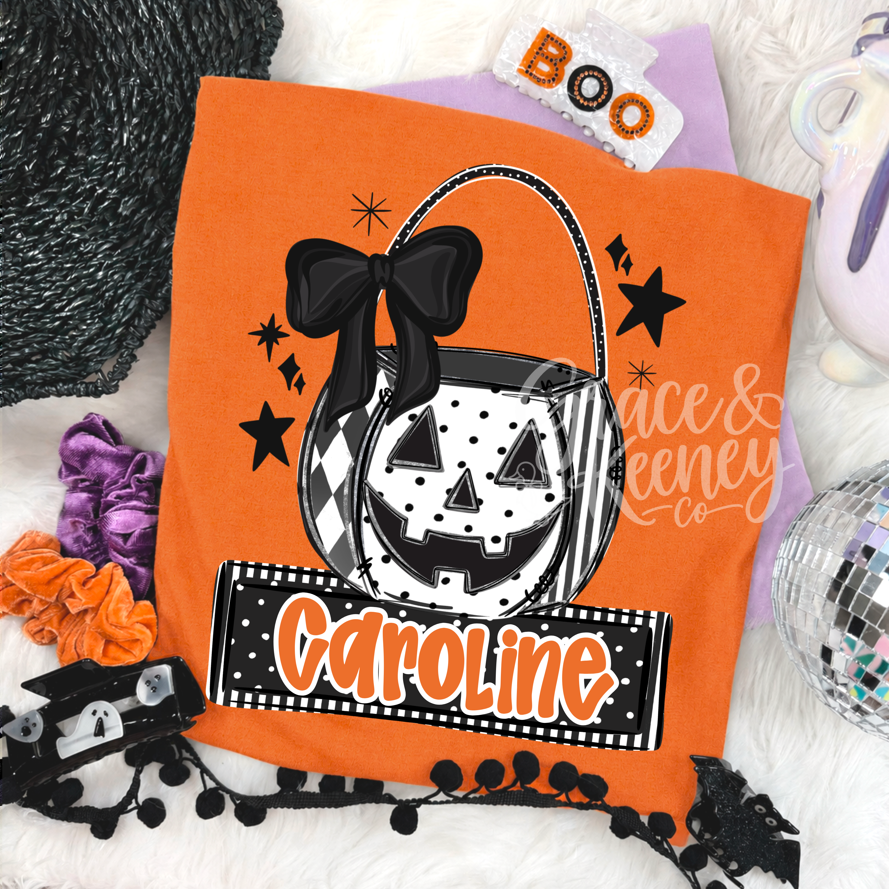 Spooky Bow Pumpkin Name Plate